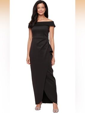 Alex Evenings Women's Stretch Scuba Crepe Off the Shoulder Dress - Size 4